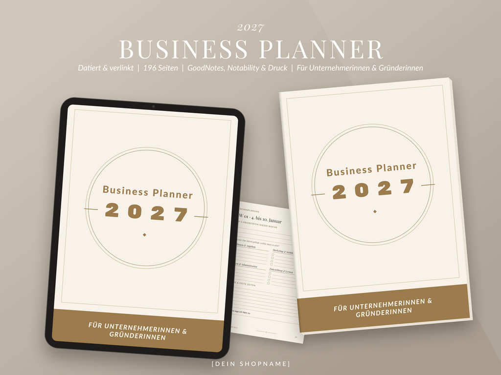 Business Planner 2027 – digital, datiert & verlinkt (PDF für GoodNotes, Notability & Druck)