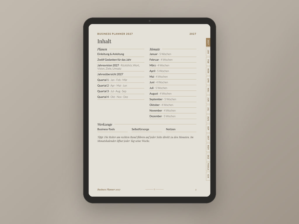 Business Planner 2027 – digital, datiert & verlinkt (PDF für GoodNotes, Notability & Druck)