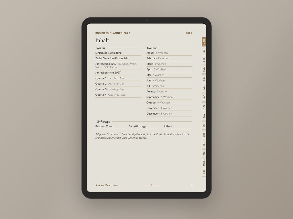 Business Planner 2027 – digital, datiert & verlinkt (PDF für GoodNotes, Notability & Druck)